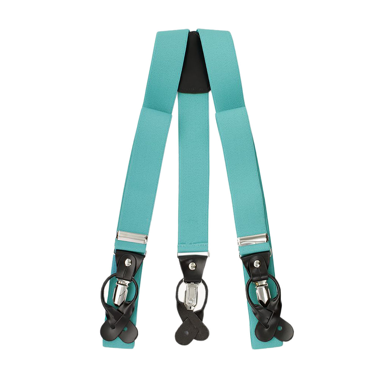 Turquoise Button And Clip Suspenders