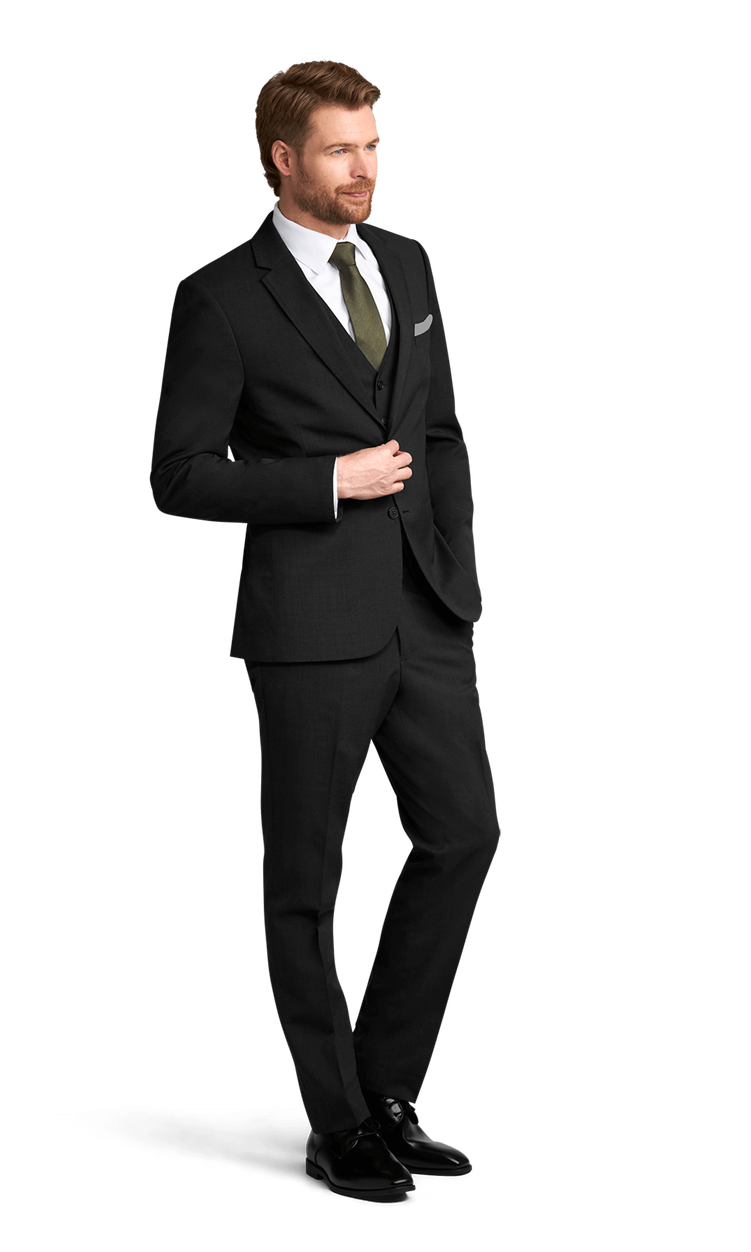 Side view of the Michael Kors black suit rental.
