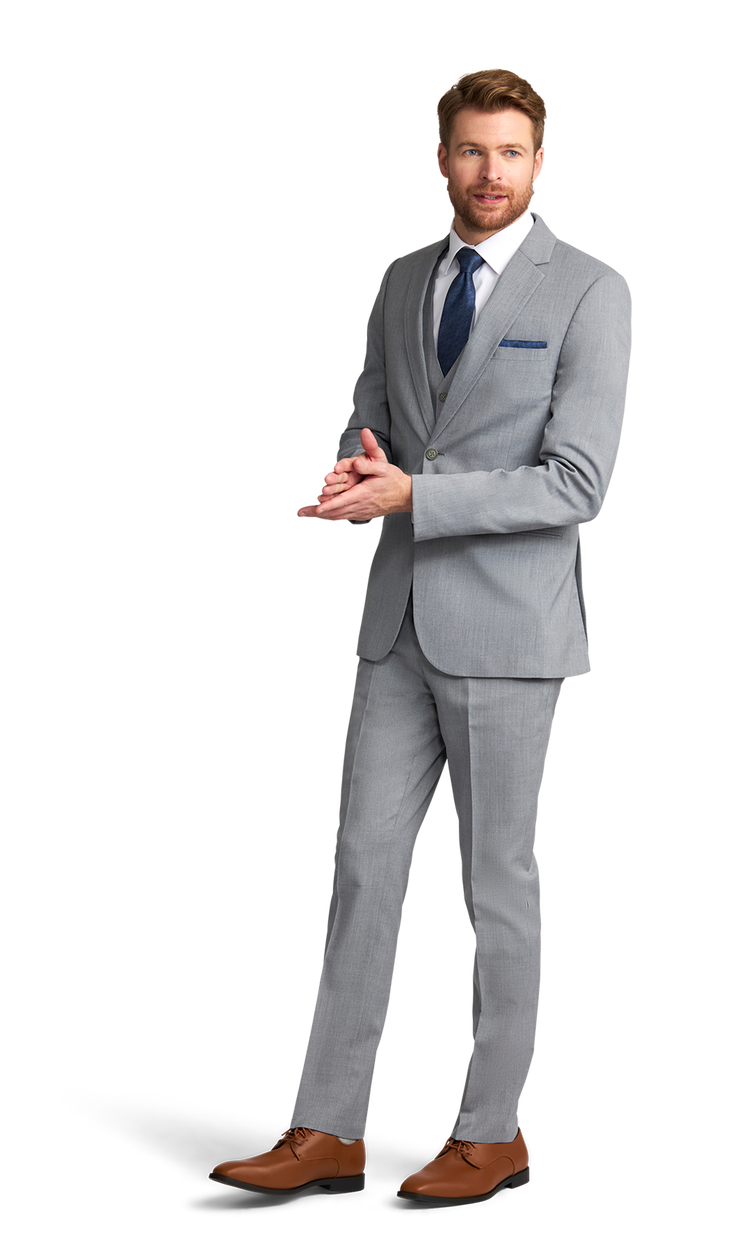 Michael Kors Heather Grey Performance Suit Left Side Pose